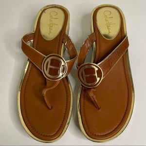 Cole Haan “Tatum” thong slip on sandals nike air platform gold Sz 9B
